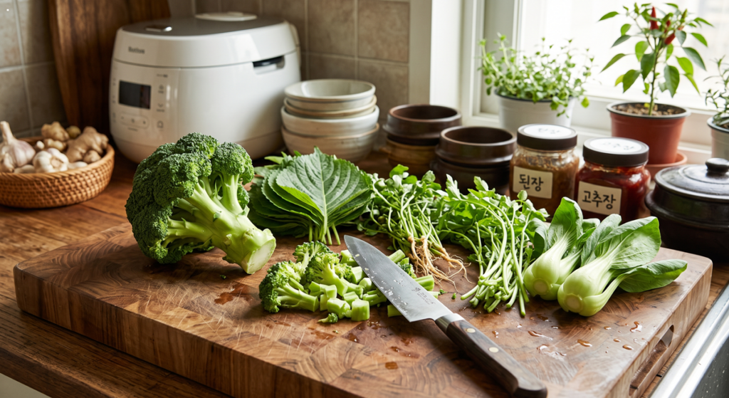 연골 파괴를 막아주는 브로콜리와 신선한 녹황색 채소 (Fresh broccoli and green vegetables that protect cartilage from damage)