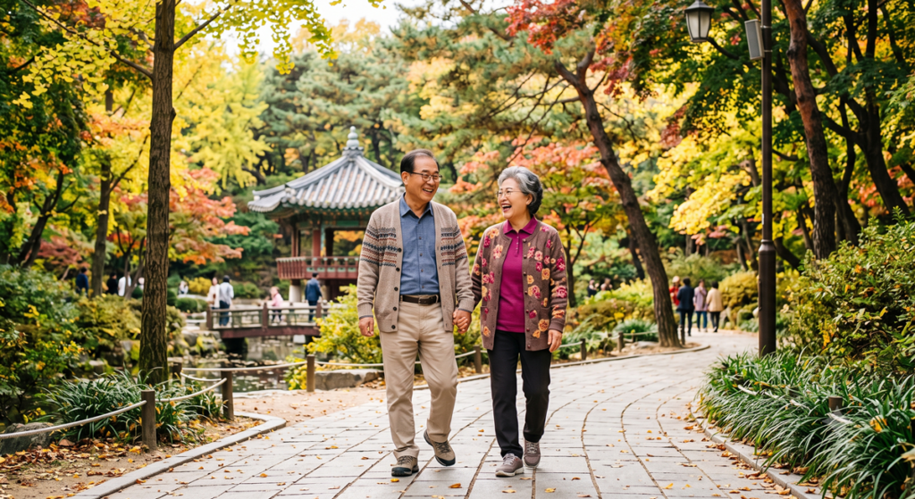 노령연금 감액 없이 즐거운 노후 생활 senior couple walking in park